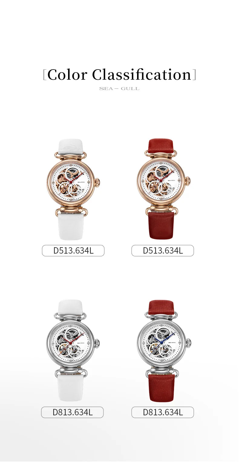 Seagull Watch Luxury Women Simple Dial Hollow Fashion 316L Stainless Steel Leather Strap Wristwatch Ladies Watches Reloj Mujer