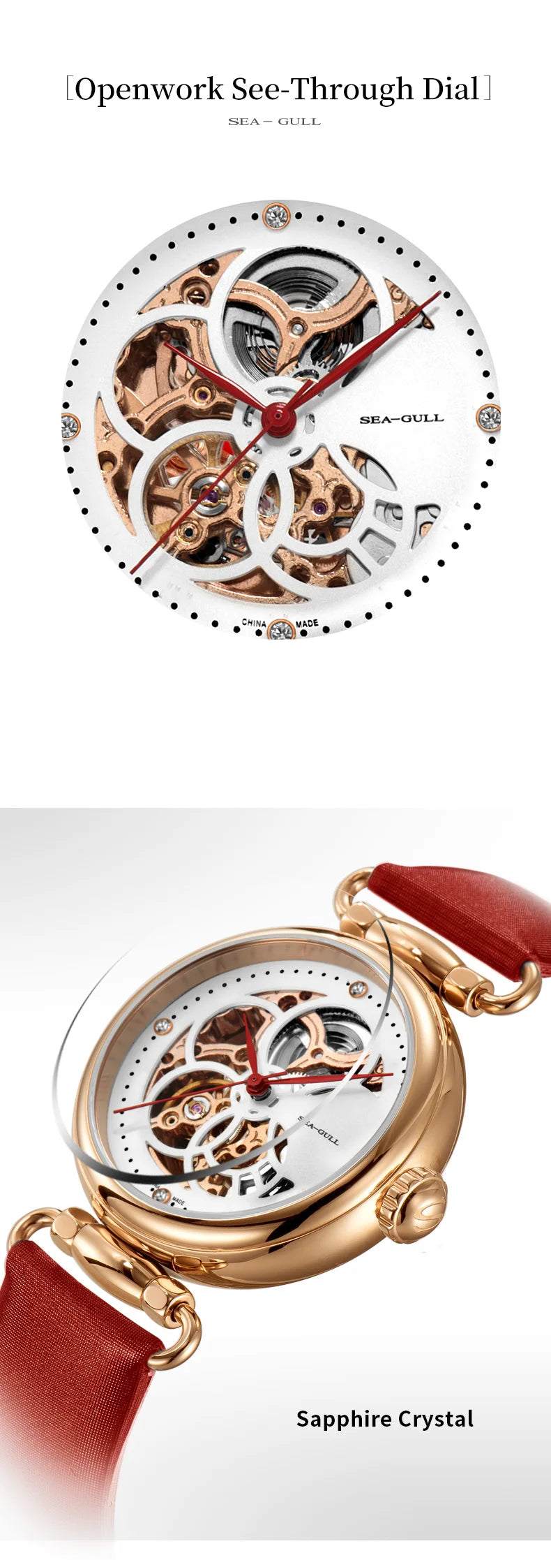 Seagull Watch Luxury Women Simple Dial Hollow Fashion 316L Stainless Steel Leather Strap Wristwatch Ladies Watches Reloj Mujer