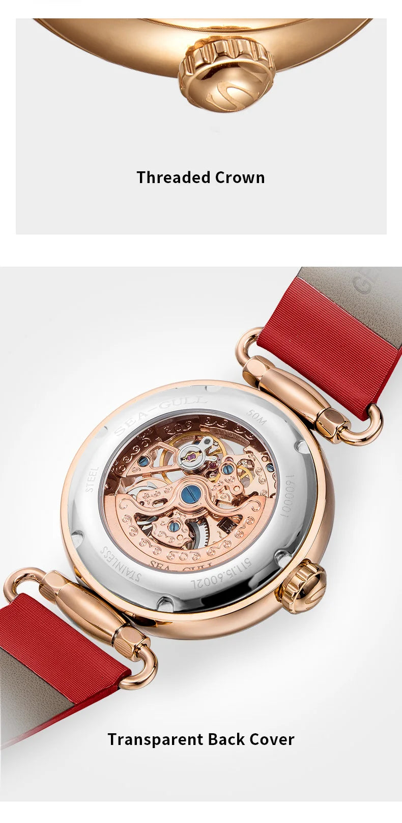 Seagull Watch Luxury Women Simple Dial Hollow Fashion 316L Stainless Steel Leather Strap Wristwatch Ladies Watches Reloj Mujer