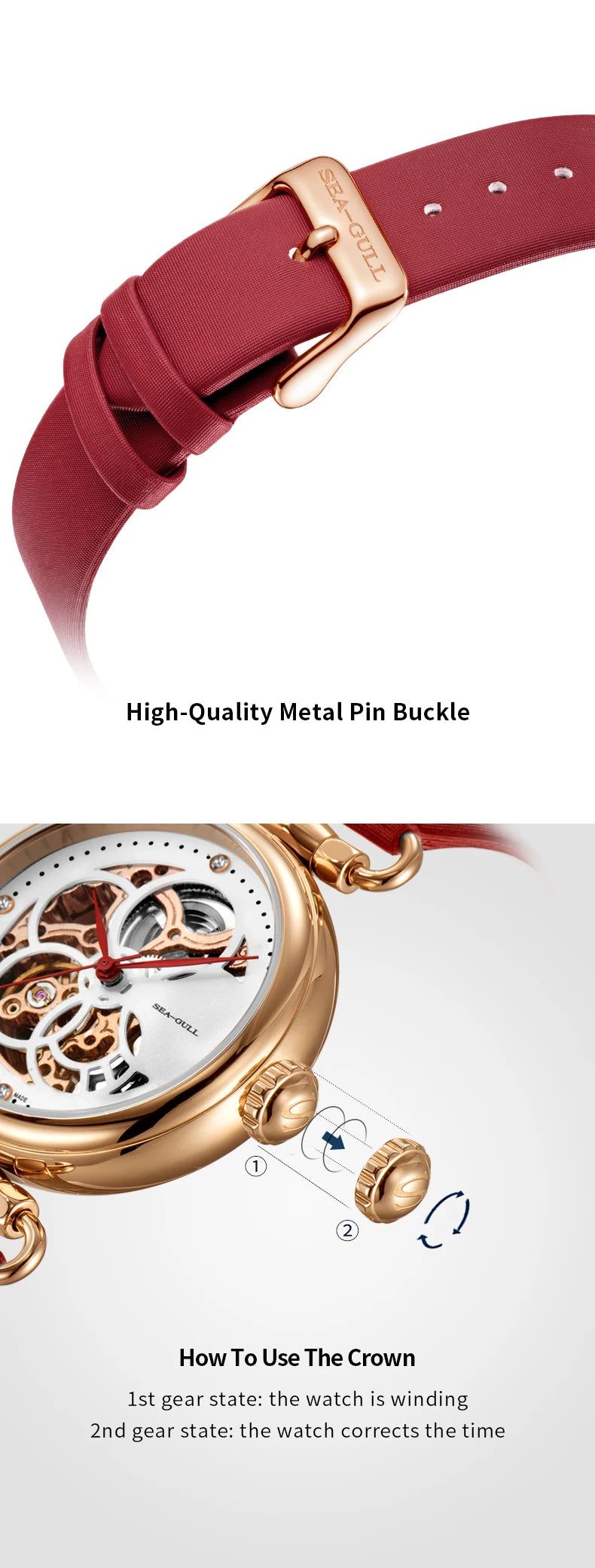 Seagull Watch Luxury Women Simple Dial Hollow Fashion 316L Stainless Steel Leather Strap Wristwatch Ladies Watches Reloj Mujer