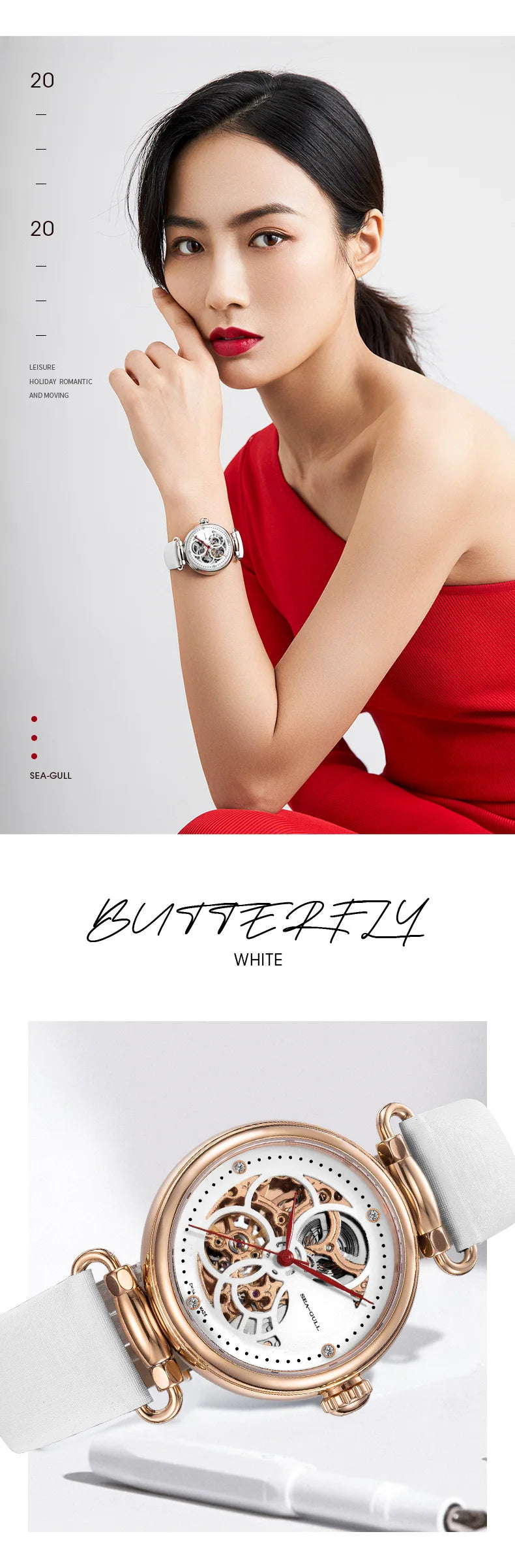 Seagull Watch Luxury Women Simple Dial Hollow Fashion 316L Stainless Steel Leather Strap Wristwatch Ladies Watches Reloj Mujer