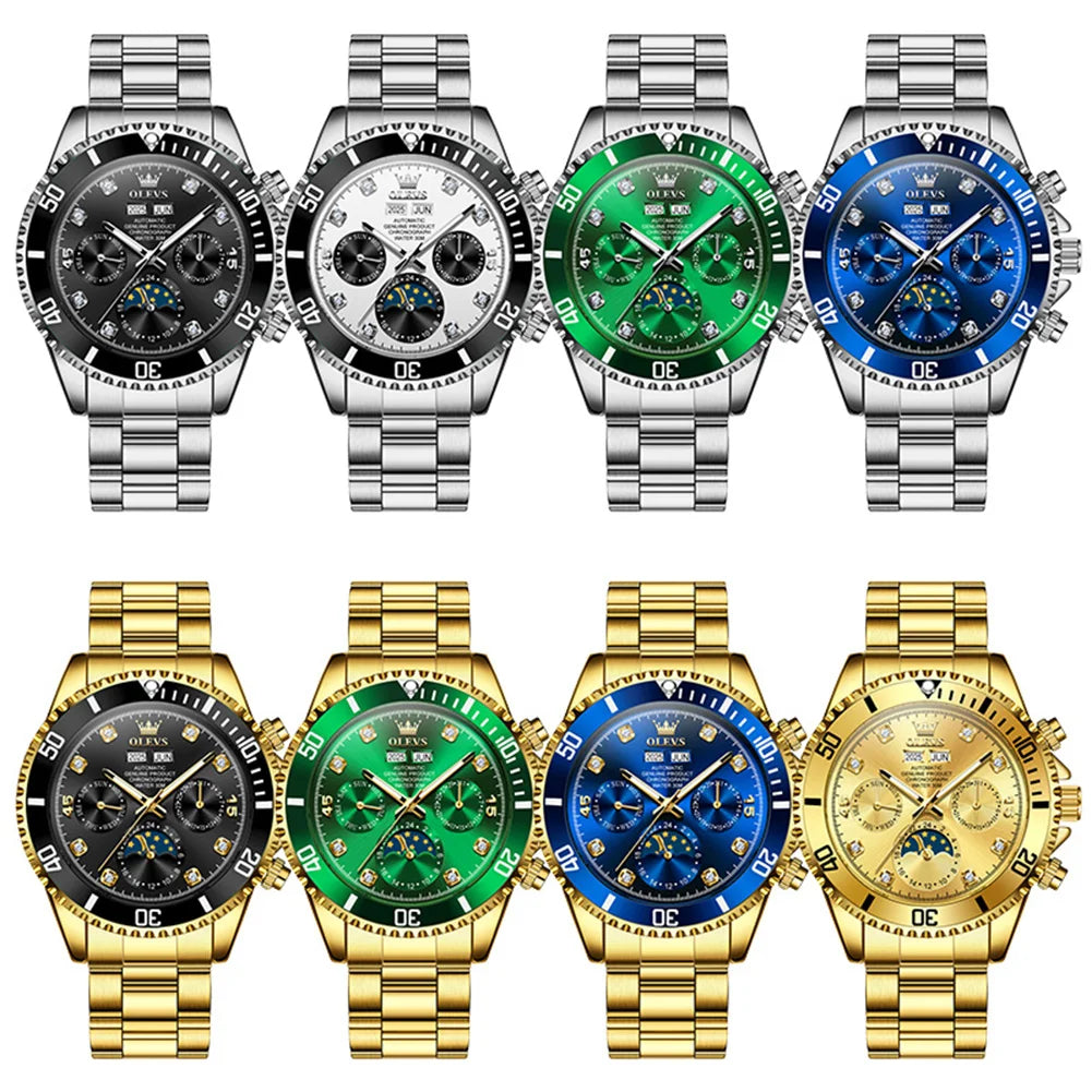OLEVS 6729 Mens Watch High QualityGold Multifunctional Automatic Mechanical Watch Moon Phase Sports Watches Original Luxury