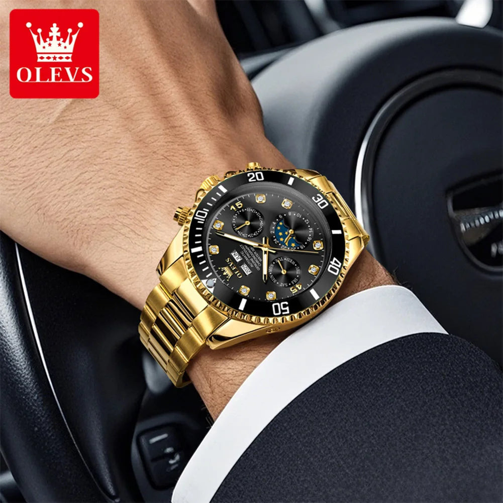 OLEVS 6729 Mens Watch High QualityGold Multifunctional Automatic Mechanical Watch Moon Phase Sports Watches Original Luxury