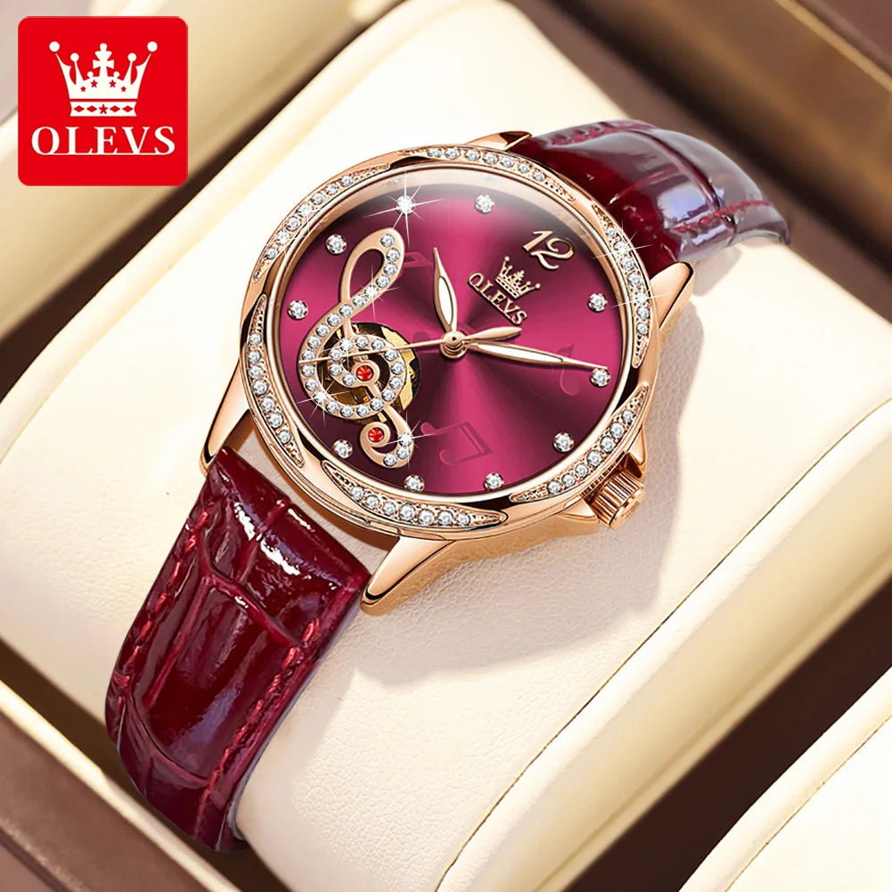 OLEVS 6656 Ladies Watches Top Brand Luxury Elegant Original Automatic Mechanical Watch Waterproof Ceramics Strap Watch Set Box