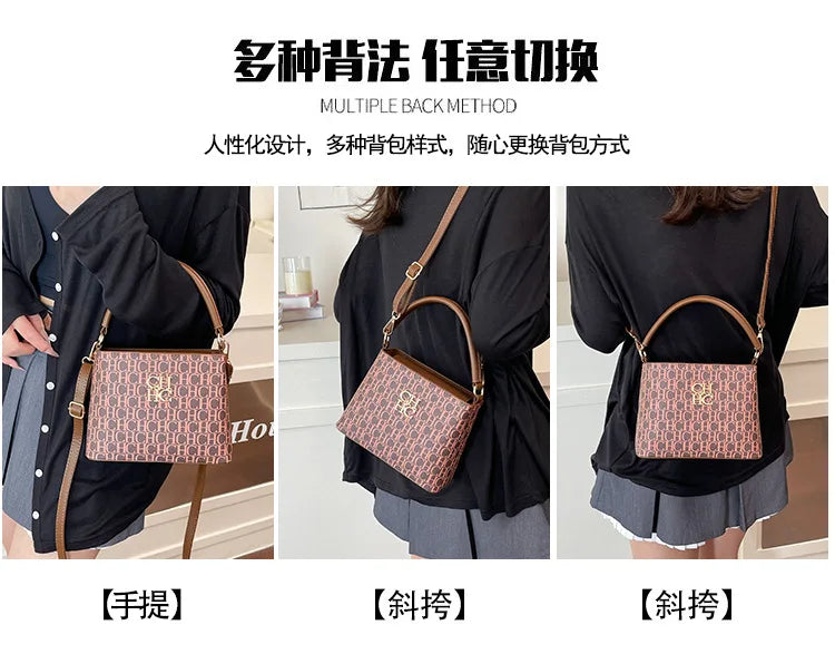 Handheld Bucket Bag For Women Shoulder Crossbody Bag Fashion Large Capacity Trendy Versatile Compartment Underarm Letter Bag