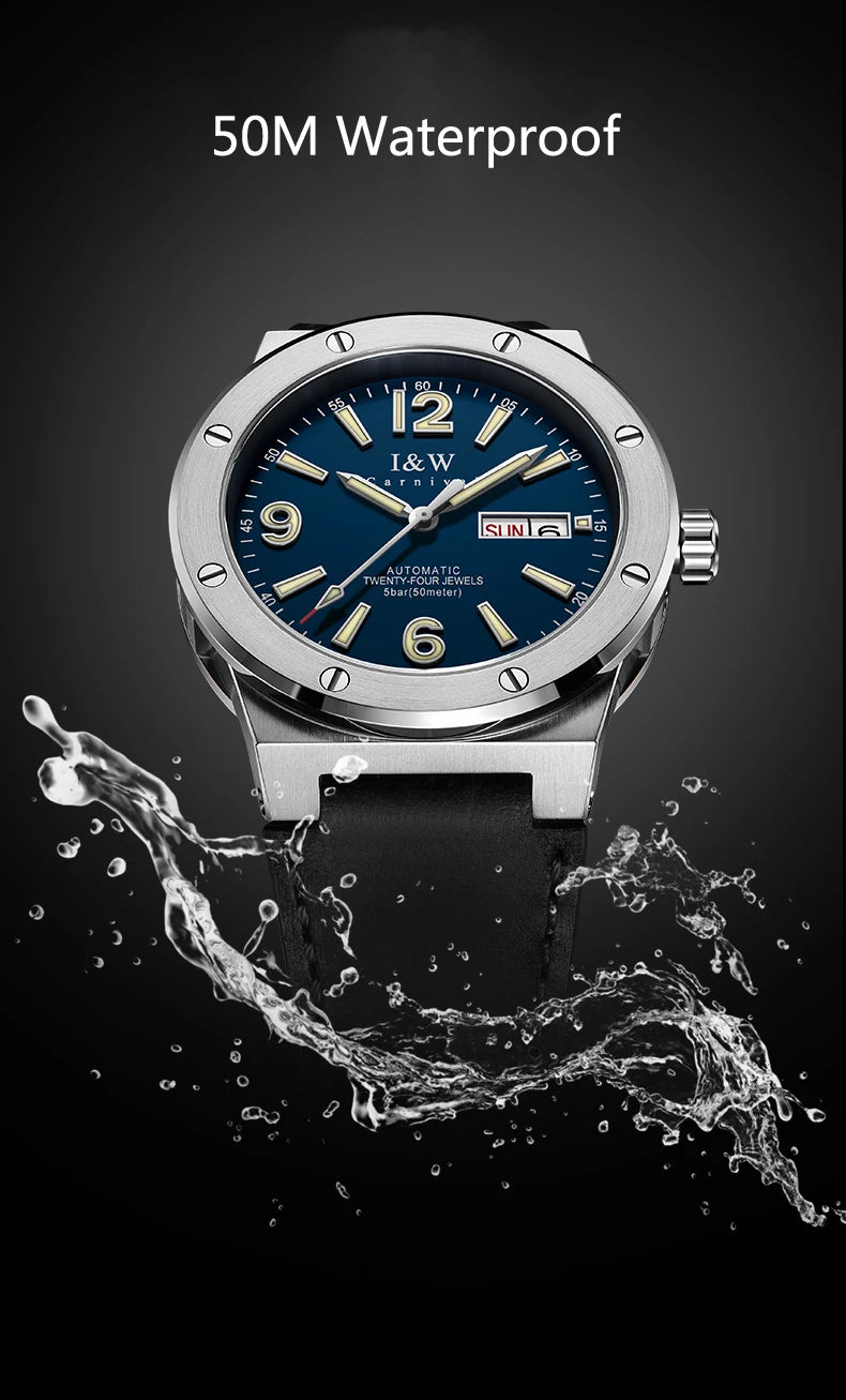 IW Silver Blue Men's Watches 5Bar Waterproof Luminous Fashion Automatic Watch Men Mechanical Wrist Watch Japan Movement
