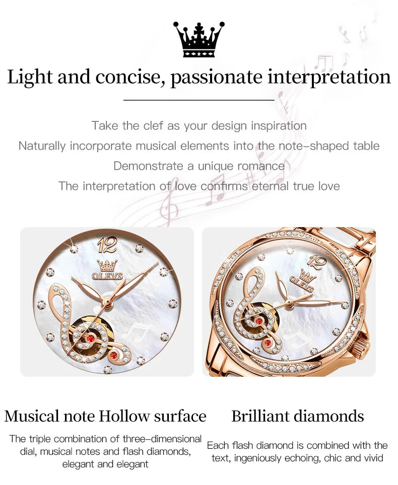 OLEVS 6656 Ladies Watches Top Brand Luxury Elegant Original Automatic Mechanical Watch Waterproof Ceramics Strap Watch Set Box