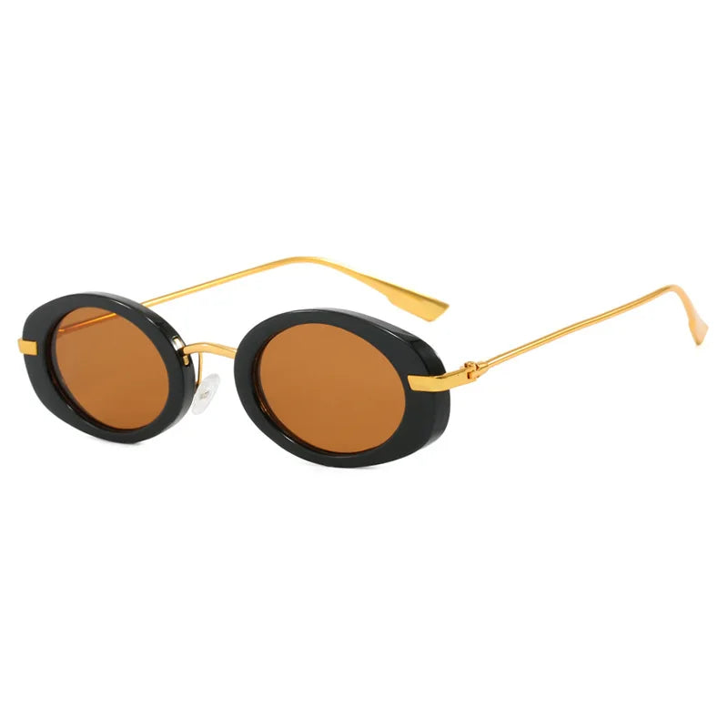 Small Oval Frame Retro Sunglasses Luxury Metal Designer Shades Women's Trendy Fashion Brand Leopard Beach Sun Glasses for Lady