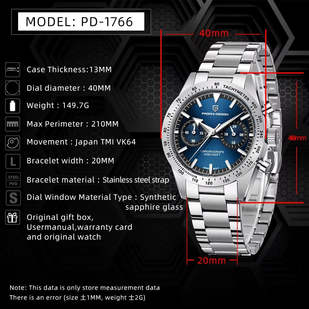 PAGANI DESIGN New Retro Wide arrow Moon Men's Watches Luxury Quartz Watch For Men Sport Chronograph VK64 AR Sapphire glass 2026