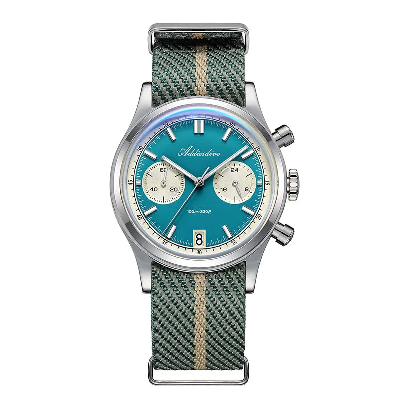 ADDIESDIVE New AD2095 Watch Chronograph Bubble Mirror Glass Quartz Watches Luminous Waterproof Retro Nylon Luxury Men's Watch