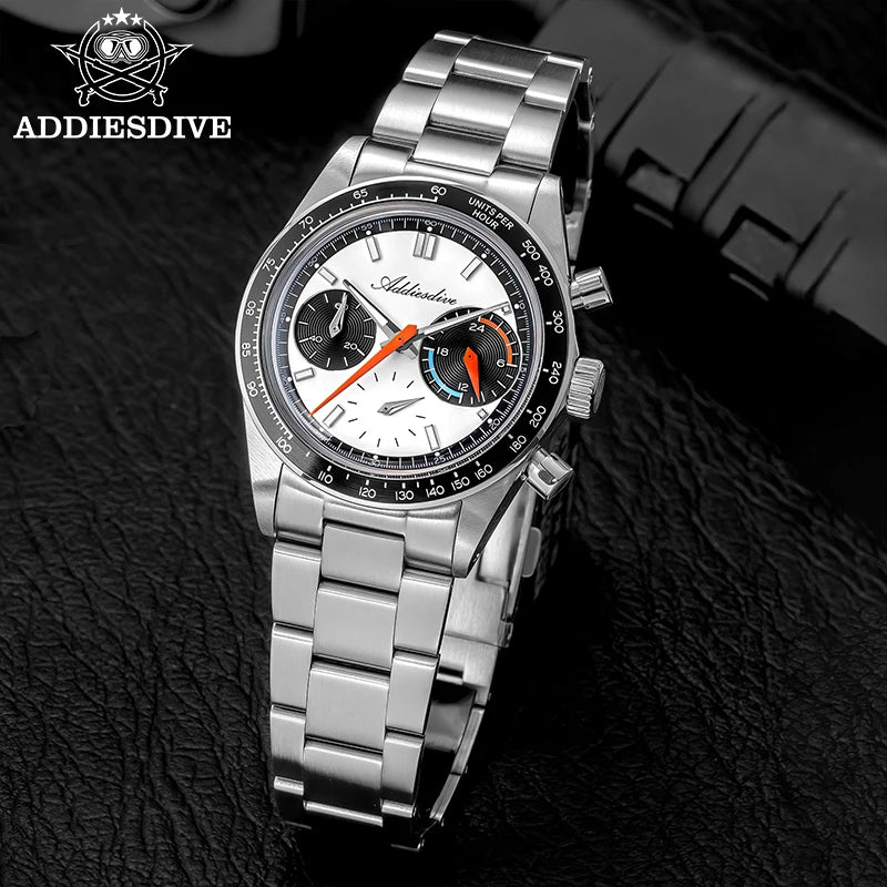 ADDIESDIVE New Men Watch VK63 Chronograph Quartz Watches 37mm Color Blocking Dail Stainless Waterproof Luminous Luxury Watches