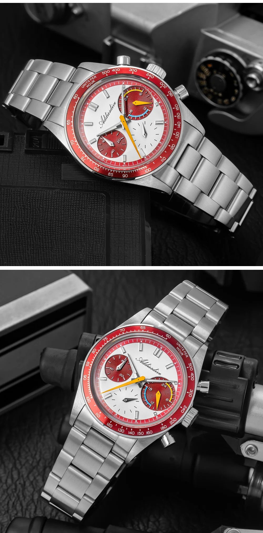 ADDIESDIVE New Men Watch VK63 Chronograph Quartz Watches 37mm Color Blocking Dail Stainless Waterproof Luminous Luxury Watches