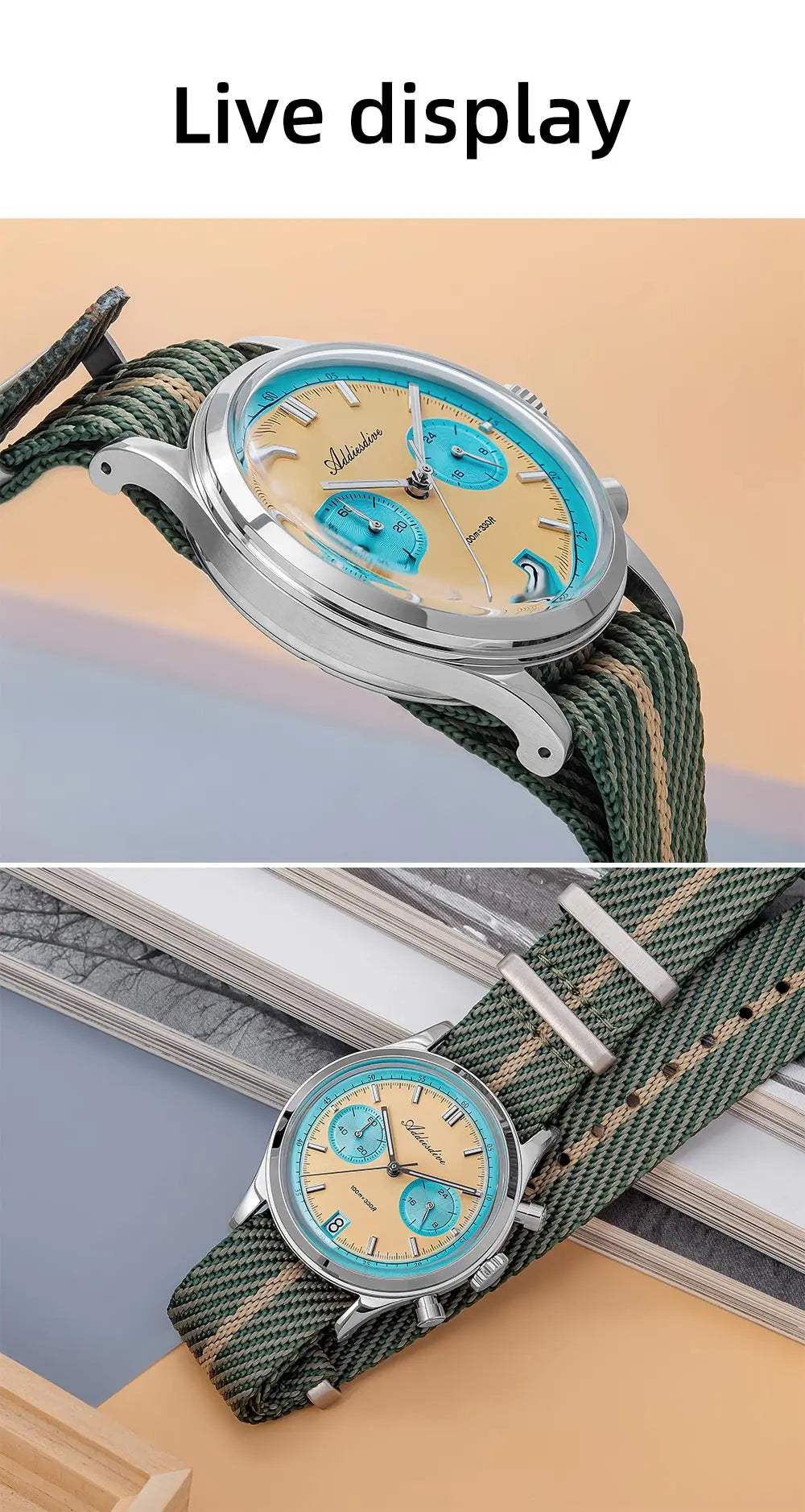 ADDIESDIVE New AD2095 Watch Chronograph Bubble Mirror Glass Quartz Watches Luminous Waterproof Retro Nylon Luxury Men's Watch