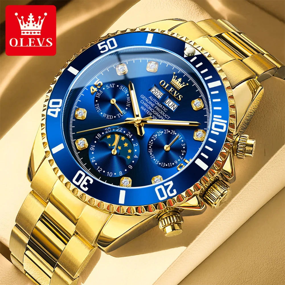 OLEVS 6729 Mens Watch High QualityGold Multifunctional Automatic Mechanical Watch Moon Phase Sports Watches Original Luxury