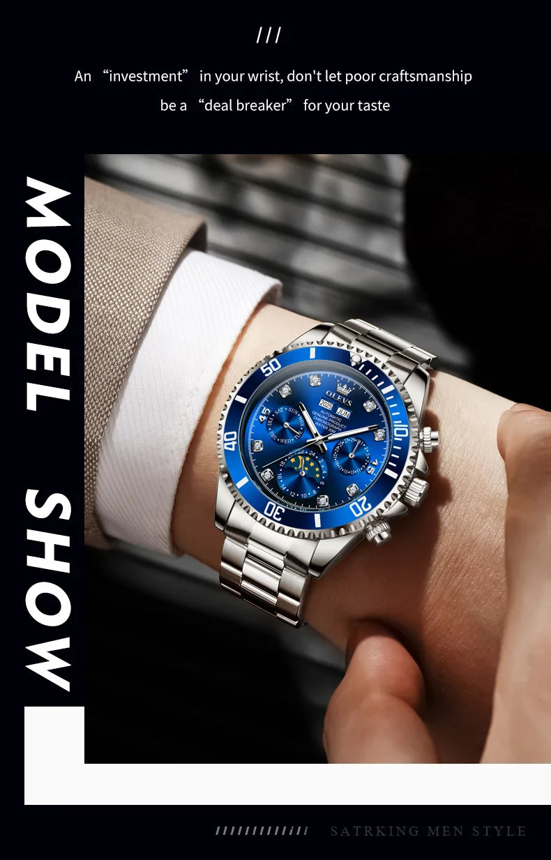 OLEVS 6729 Mens Watch High QualityGold Multifunctional Automatic Mechanical Watch Moon Phase Sports Watches Original Luxury