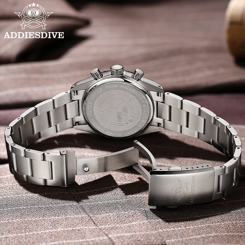 ADDIESDIVE New Men Watch VK63 Chronograph Quartz Watches 37mm Color Blocking Dail Stainless Waterproof Luminous Luxury Watches