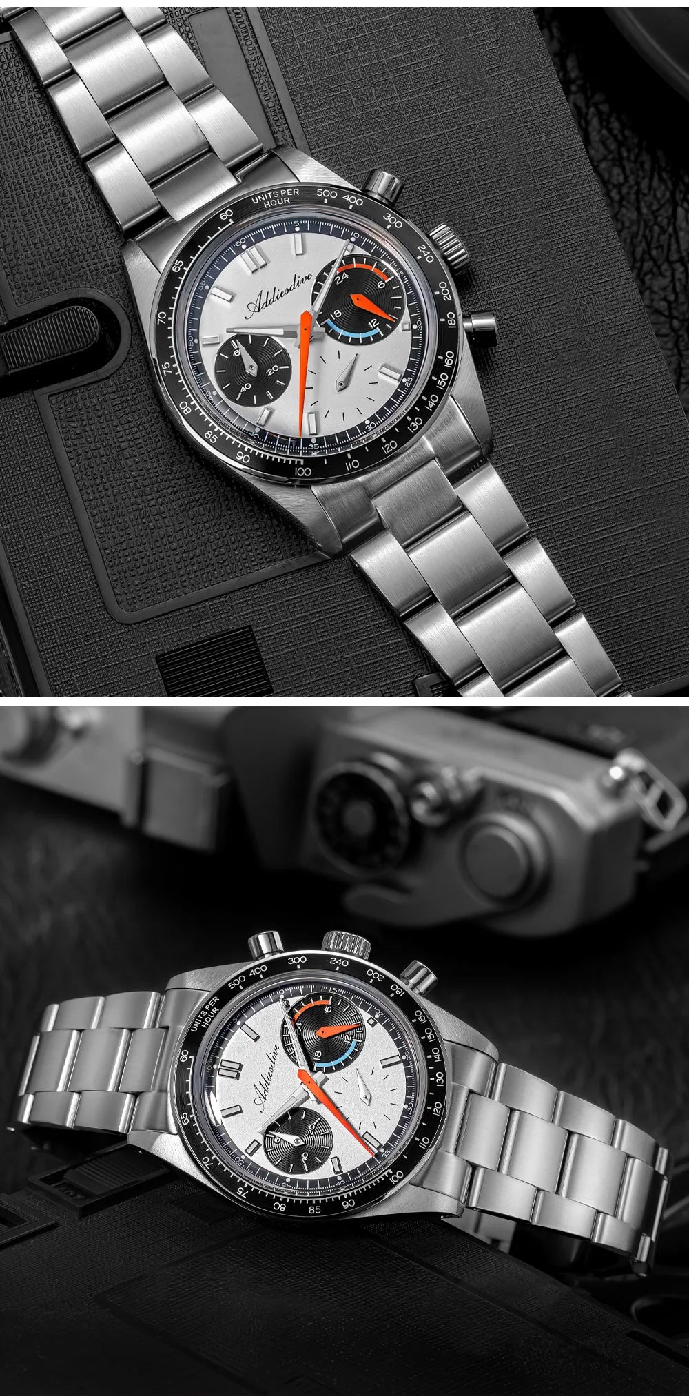 ADDIESDIVE New Men Watch VK63 Chronograph Quartz Watches 37mm Color Blocking Dail Stainless Waterproof Luminous Luxury Watches