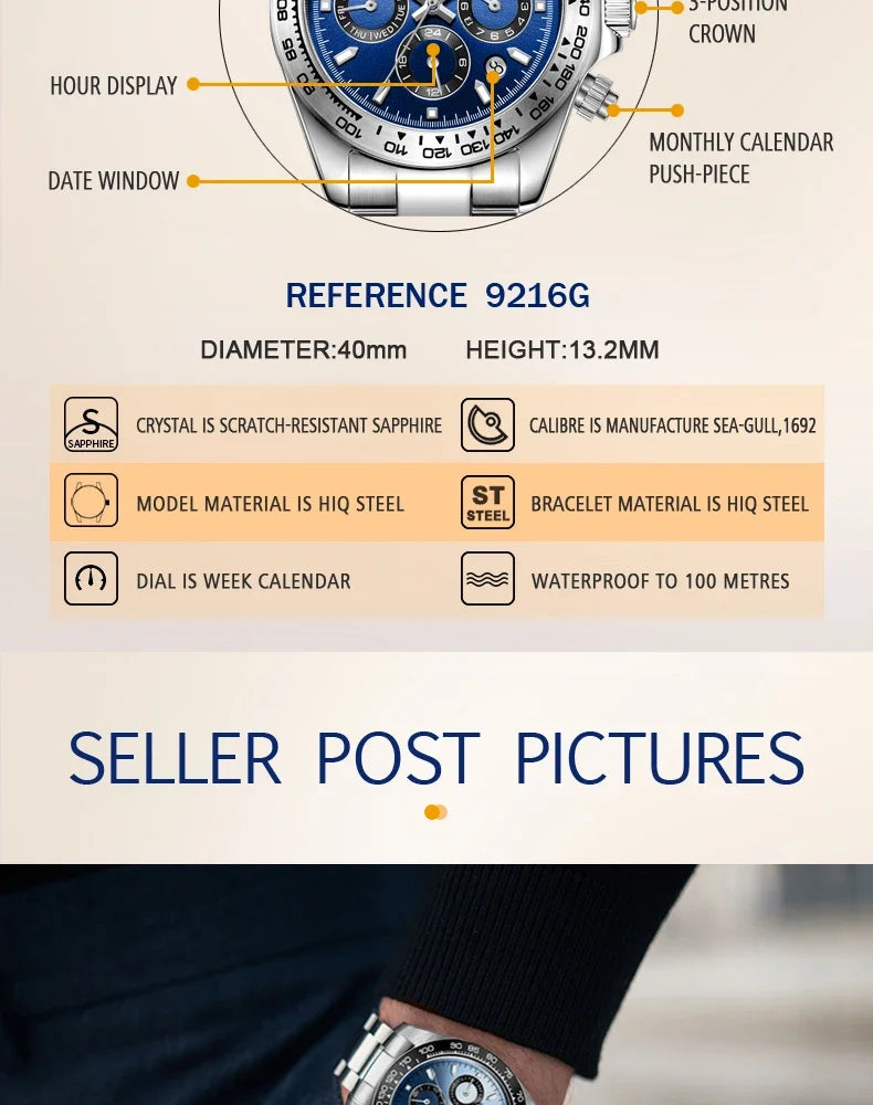 LOREO Men Watches Sapphire Glass 40MM Ceramic GMT Automatic Mechanical Watch Men 20ATM Waterproof Classic Fashion Luxury Clock