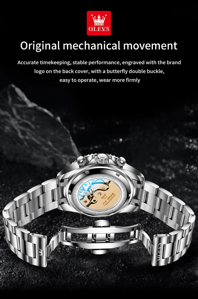 OLEVS 6729 Mens Watch High QualityGold Multifunctional Automatic Mechanical Watch Moon Phase Sports Watches Original Luxury