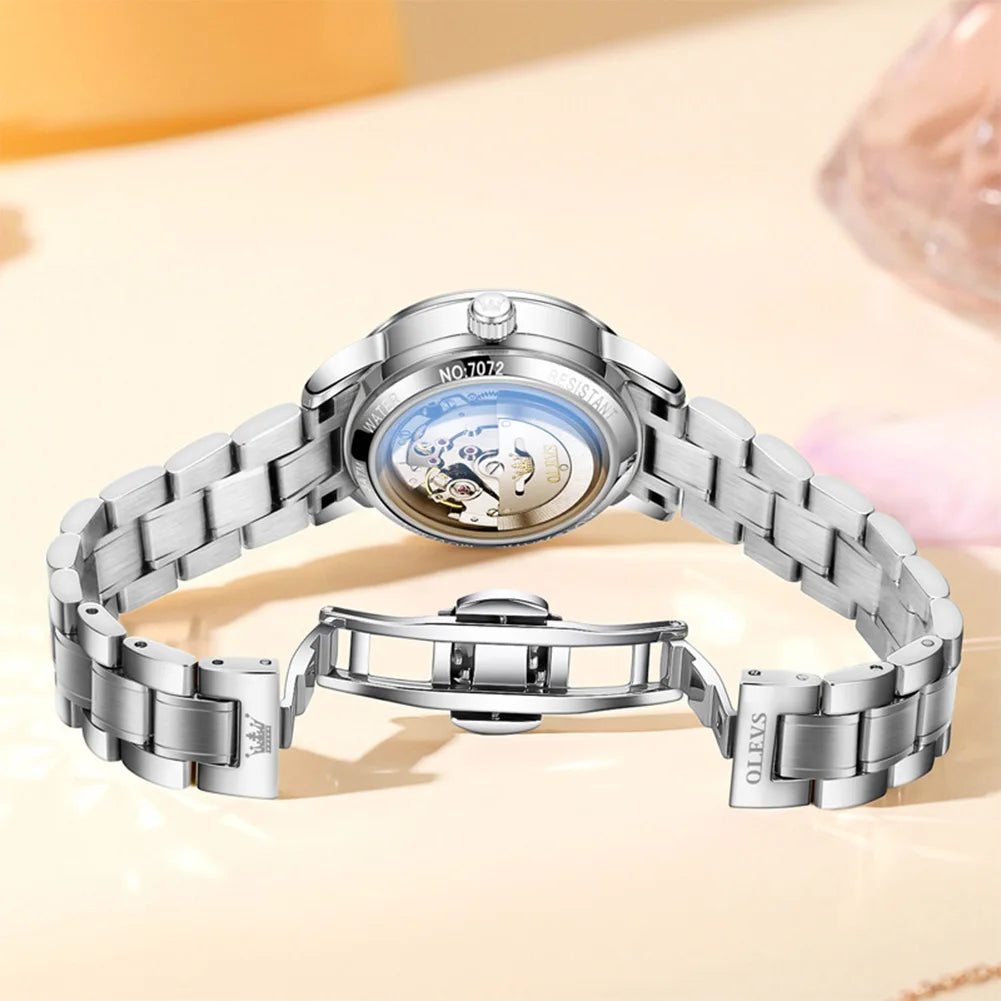 OLEVS High Quality Luxury Watch for Woman Waterproof Stainless Steel Automatic Mechanical Ladies Watch Elegant Women's Watches