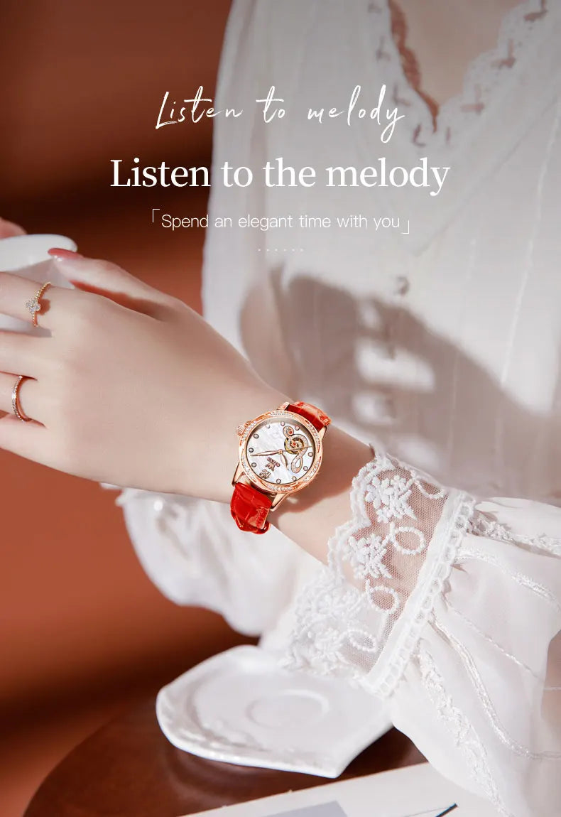 OLEVS 6656 Ladies Watches Top Brand Luxury Elegant Original Automatic Mechanical Watch Waterproof Ceramics Strap Watch Set Box