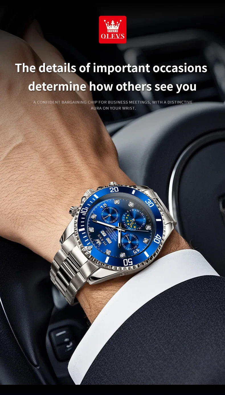 OLEVS 6729 Mens Watch High QualityGold Multifunctional Automatic Mechanical Watch Moon Phase Sports Watches Original Luxury