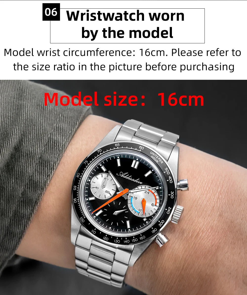 ADDIESDIVE New Men Watch VK63 Chronograph Quartz Watches 37mm Color Blocking Dail Stainless Waterproof Luminous Luxury Watches