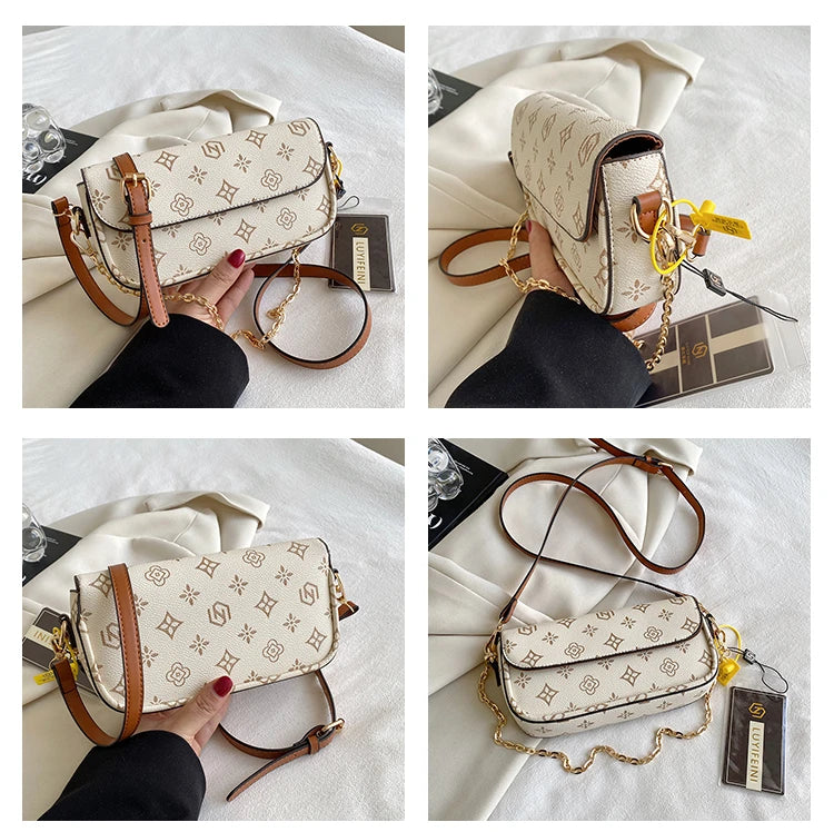 Fashionable retro printed small square bag; versatile single shoulder bag; crossbody bag under the arm.