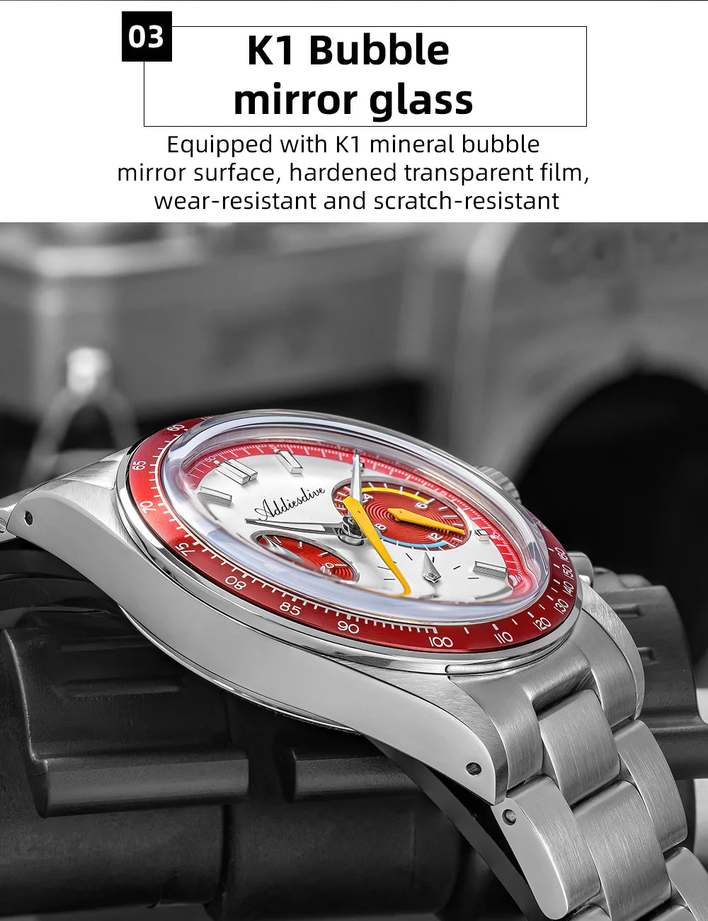 ADDIESDIVE New Men Watch VK63 Chronograph Quartz Watches 37mm Color Blocking Dail Stainless Waterproof Luminous Luxury Watches