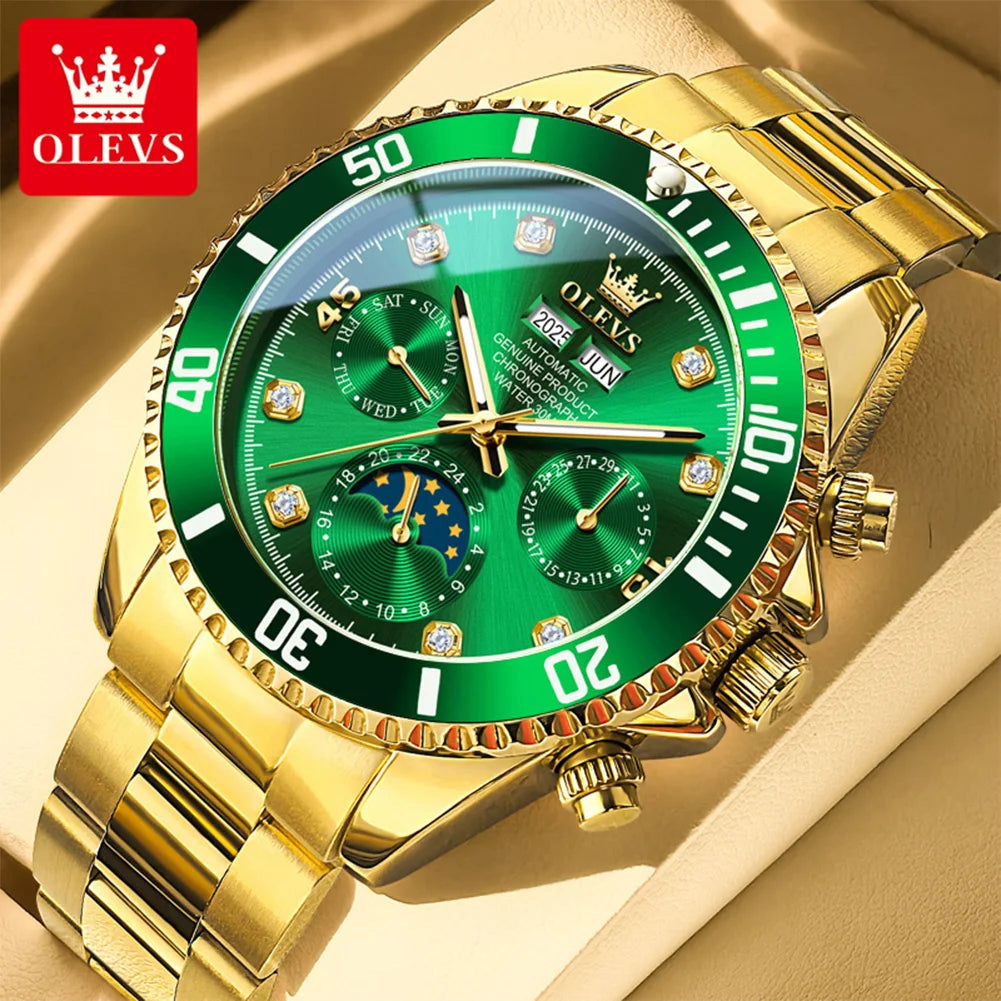 OLEVS 6729 Mens Watch High QualityGold Multifunctional Automatic Mechanical Watch Moon Phase Sports Watches Original Luxury