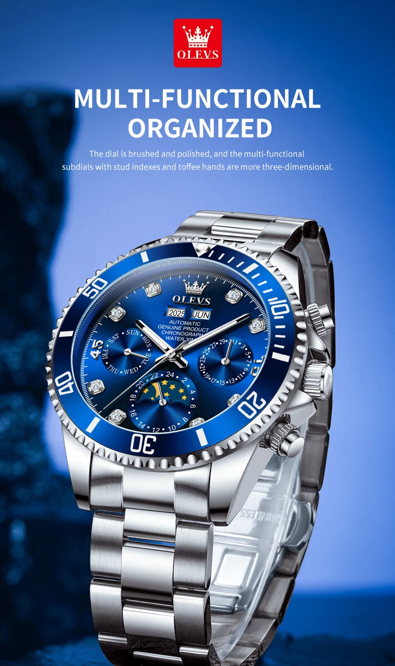 OLEVS 6729 Mens Watch High QualityGold Multifunctional Automatic Mechanical Watch Moon Phase Sports Watches Original Luxury