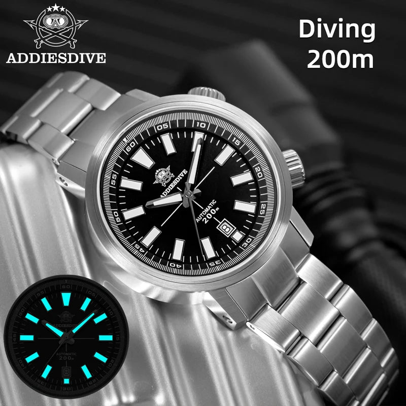 ADDIESDIVE Automatic Mechanical Watch 200m Waterproof BGW9 Super Luminous Sapphire Grass  8215 316L Stainless Steel Men Watches