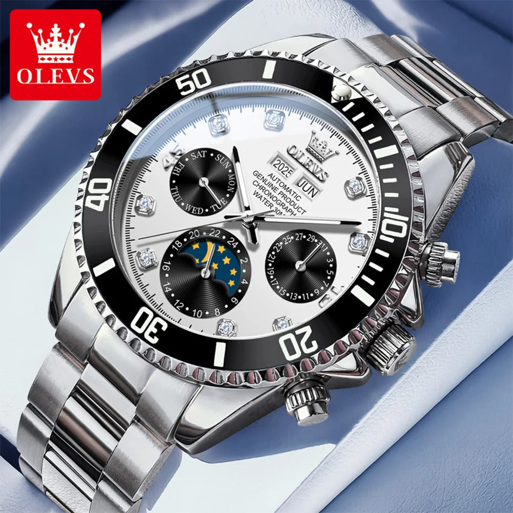 OLEVS 6729 Mens Watch High QualityGold Multifunctional Automatic Mechanical Watch Moon Phase Sports Watches Original Luxury