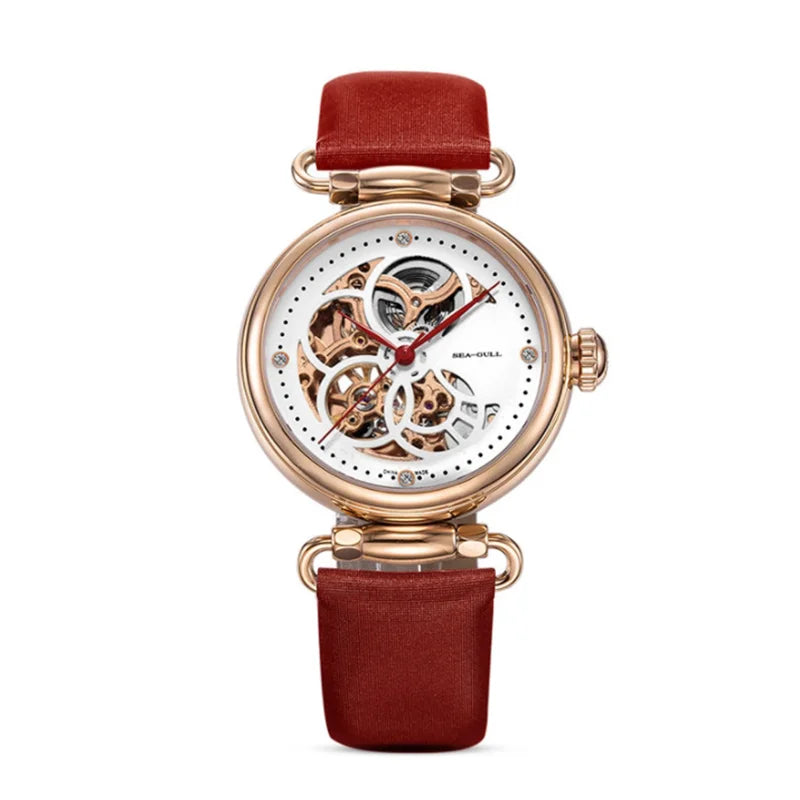 Seagull Watch Luxury Women Simple Dial Hollow Fashion 316L Stainless Steel Leather Strap Wristwatch Ladies Watches Reloj Mujer