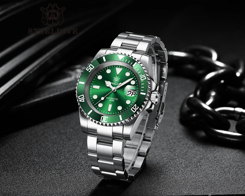 STEELDIVE SD1953 New Arrival Stainless Steel Bi-Color Dial NH35 Automatic Watch 300M Waterproof Sapphire Glass Men Dive Watches
