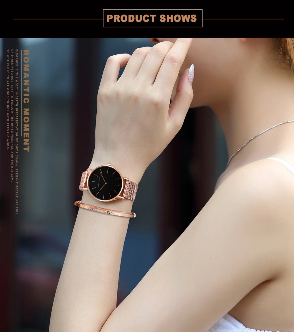 Women Watch Top Brand Dropshipping Japan Quartz Movement 36mm Rose Gold Waterproof Fashionable Nordic Minimalist Ladies Watches