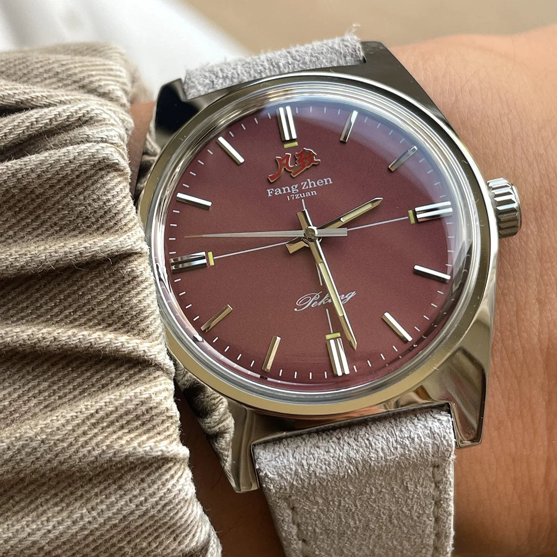 Merkur Watch Wine Red Dial Watch Metal Vintage Casual Dress Watches Handwind Mechanical Watch for Men Relogio Masculino 36mm