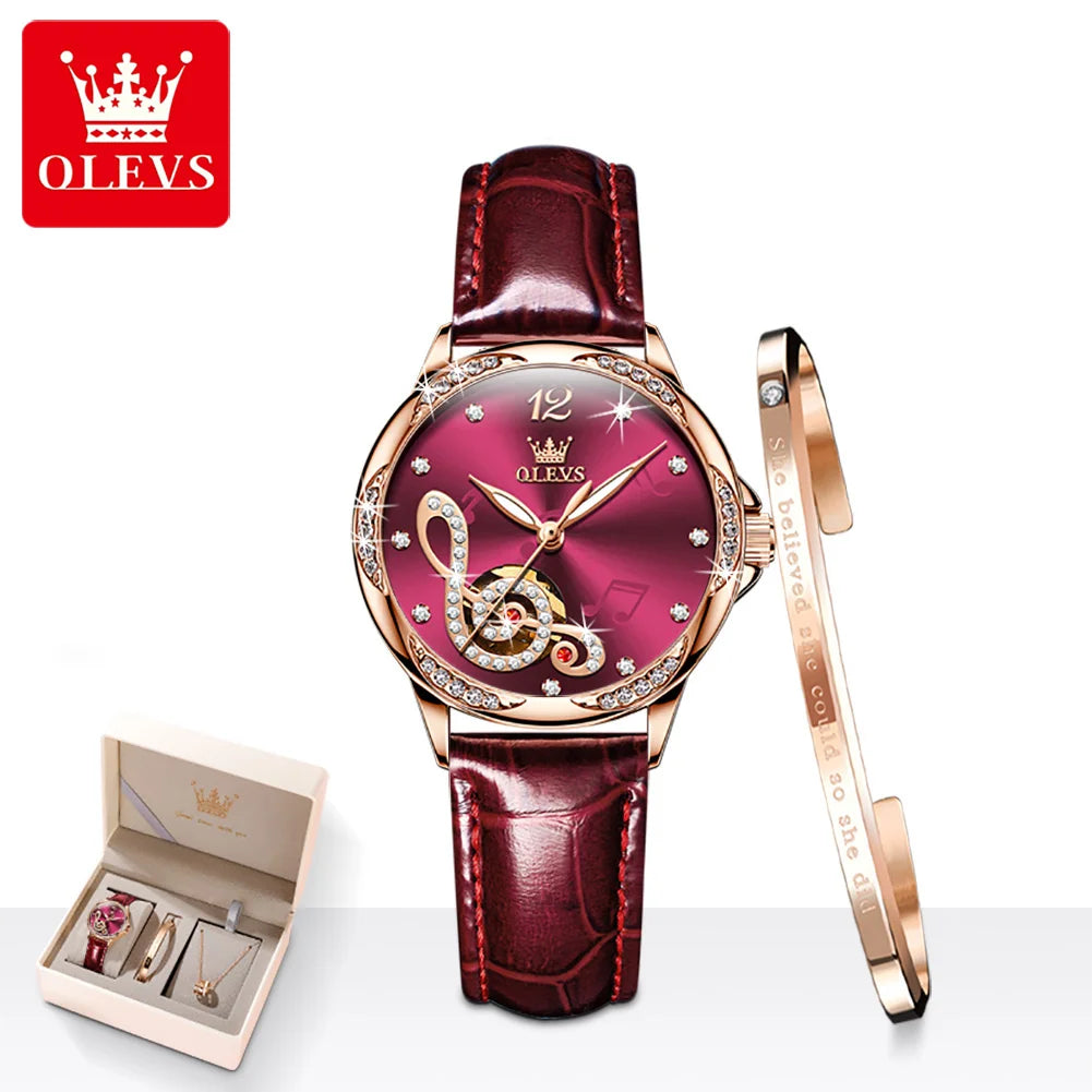 OLEVS 6656 Ladies Watches Top Brand Luxury Elegant Original Automatic Mechanical Watch Waterproof Ceramics Strap Watch Set Box