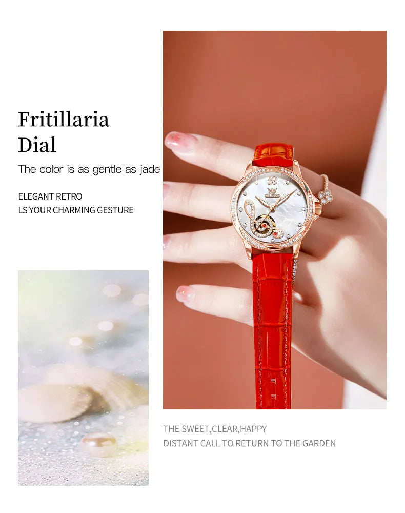 OLEVS 6656 Ladies Watches Top Brand Luxury Elegant Original Automatic Mechanical Watch Waterproof Ceramics Strap Watch Set Box