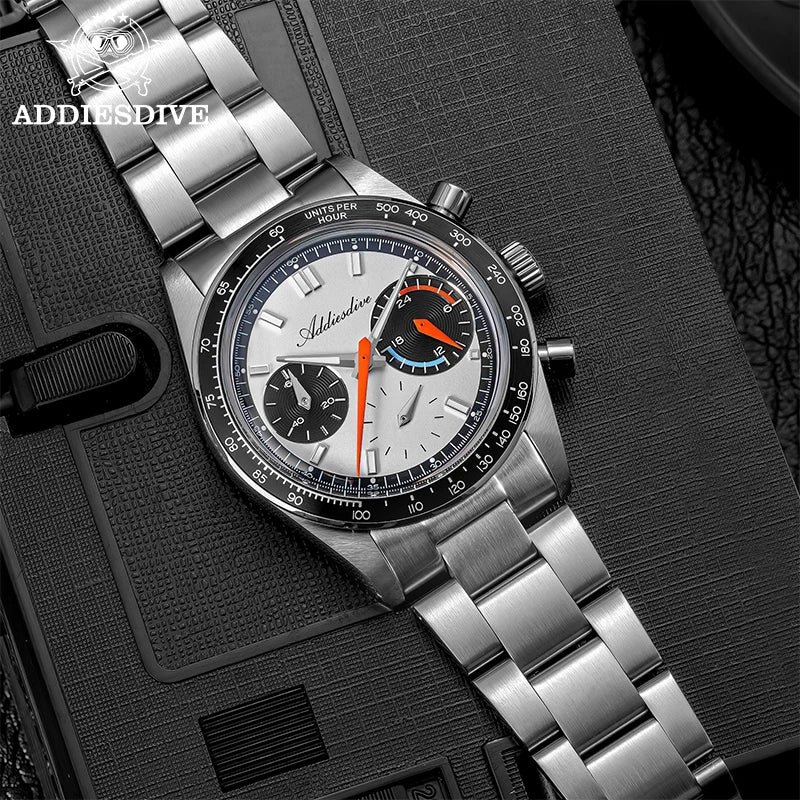 ADDIESDIVE New Men Watch VK63 Chronograph Quartz Watches 37mm Color Blocking Dail Stainless Waterproof Luminous Luxury Watches