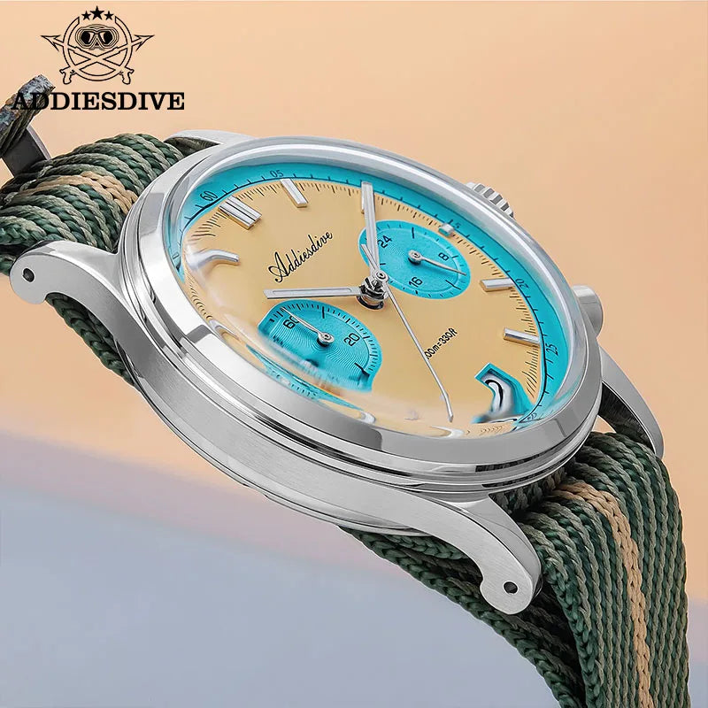 ADDIESDIVE New AD2095 Watch Chronograph Bubble Mirror Glass Quartz Watches Luminous Waterproof Retro Nylon Luxury Men's Watch