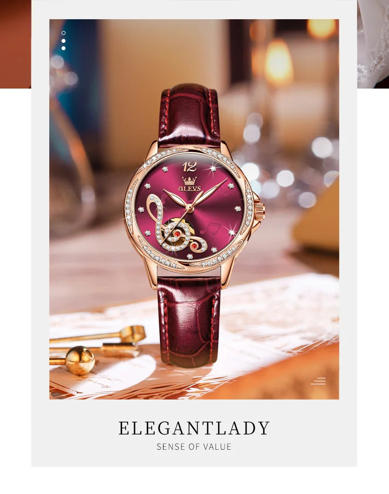 OLEVS 6656 Ladies Watches Top Brand Luxury Elegant Original Automatic Mechanical Watch Waterproof Ceramics Strap Watch Set Box