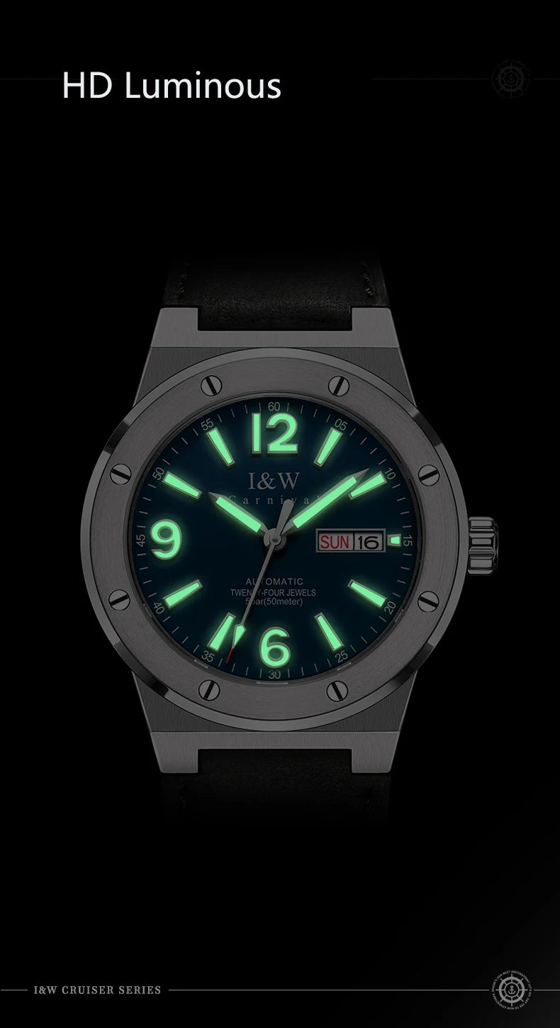 IW Silver Blue Men's Watches 5Bar Waterproof Luminous Fashion Automatic Watch Men Mechanical Wrist Watch Japan Movement