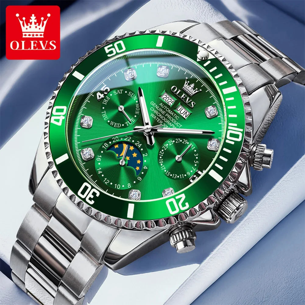 OLEVS 6729 Mens Watch High QualityGold Multifunctional Automatic Mechanical Watch Moon Phase Sports Watches Original Luxury