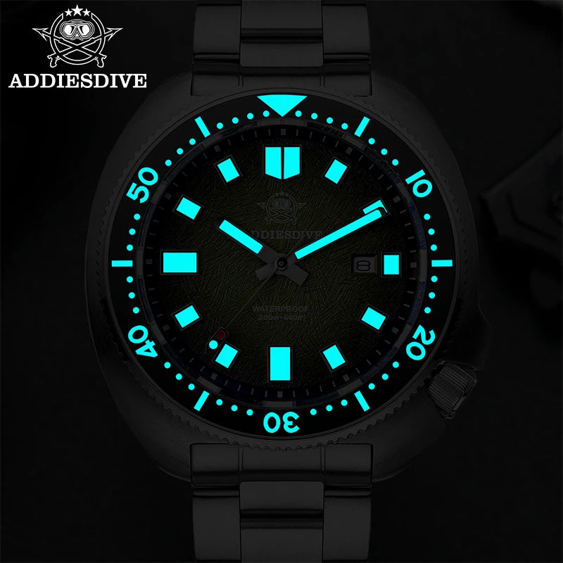 ADDIESDIVE Quartz Watches For Men New AD2511 Sapphire Glass AR Coated 41mm Turtle Watch BGW9 Luminous Waterproof 200M Dive Watch