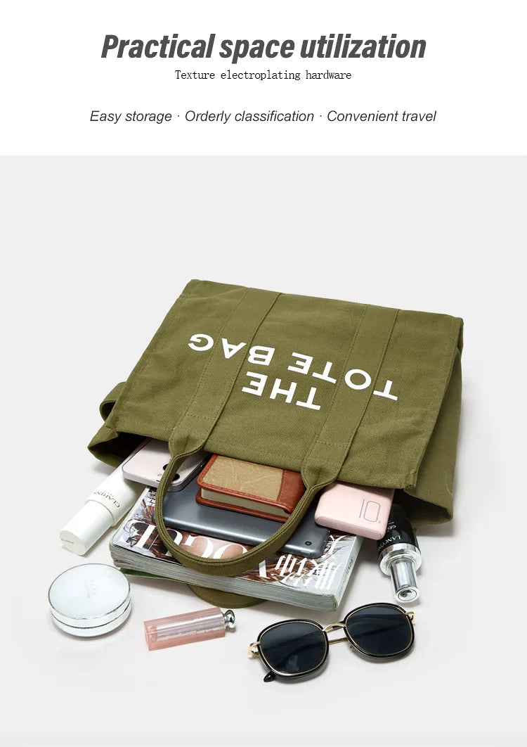 Handheld storage bag, commuting crossbody bag, trendy letter canvas casual shoulder bag, women's bag