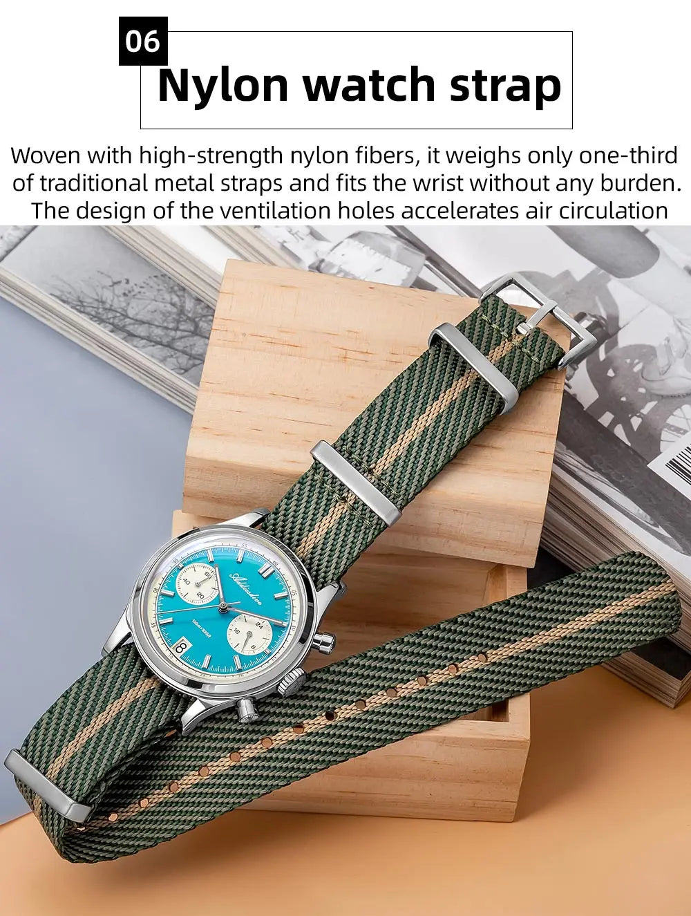 ADDIESDIVE New AD2095 Watch Chronograph Bubble Mirror Glass Quartz Watches Luminous Waterproof Retro Nylon Luxury Men's Watch