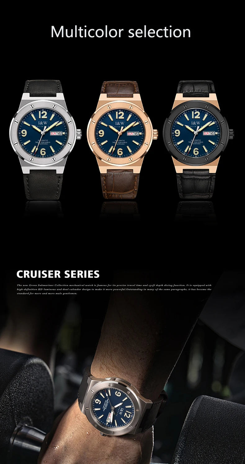 IW Silver Blue Men's Watches 5Bar Waterproof Luminous Fashion Automatic Watch Men Mechanical Wrist Watch Japan Movement
