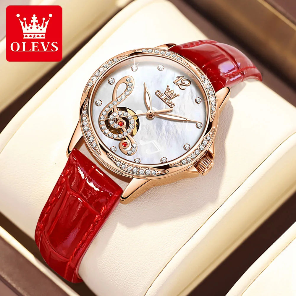 OLEVS 6656 Ladies Watches Top Brand Luxury Elegant Original Automatic Mechanical Watch Waterproof Ceramics Strap Watch Set Box
