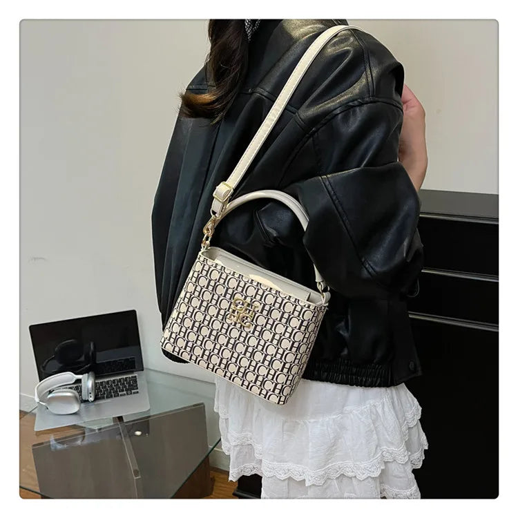 Handheld Bucket Bag For Women Shoulder Crossbody Bag Fashion Large Capacity Trendy Versatile Compartment Underarm Letter Bag